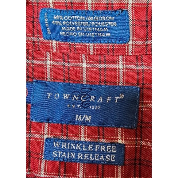 Towncraft Wrinkle Free Stain Release Medium Red Plaid Long Sleeve Button Shirt - Picture 10 of 10